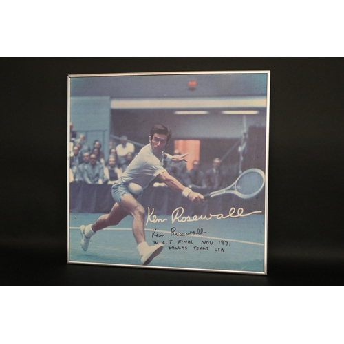 1335 - Framed coloured photograph of Ken Rosewall at the W.C.T Finals Nov 1971, Dallas Texas USA, signed. A... 