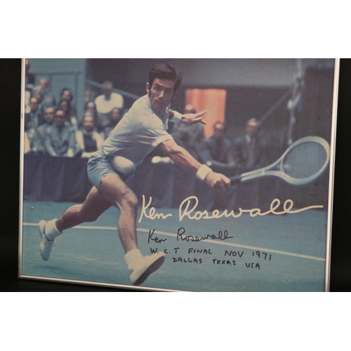 1335 - Framed coloured photograph of Ken Rosewall at the W.C.T Finals Nov 1971, Dallas Texas USA, signed. A... 