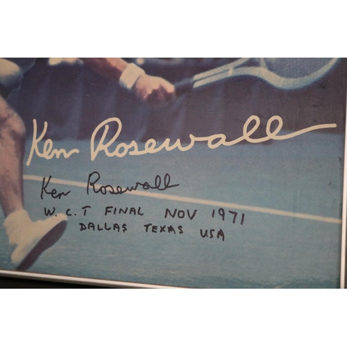 1335 - Framed coloured photograph of Ken Rosewall at the W.C.T Finals Nov 1971, Dallas Texas USA, signed. A... 