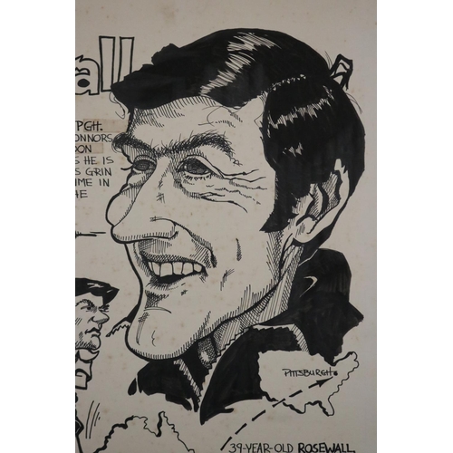 1244 - Ink Caricature by Fred Gregovich (American) Player Coach of the Pittsburgh Triangles. Plays Jim Conn... 