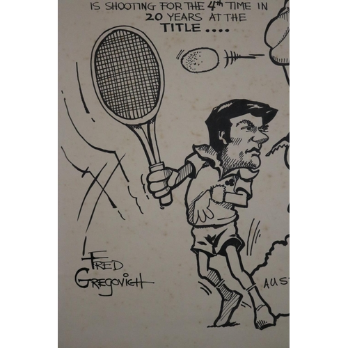 1244 - Ink Caricature by Fred Gregovich (American) Player Coach of the Pittsburgh Triangles. Plays Jim Conn... 