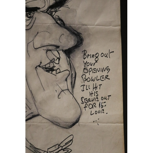 1246 - Caricature by Tony Rafty - Bring out your opening bowler, I'll hit his serve out for 15 love...Ken R... 