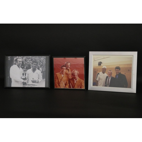 1282 - Three framed photographs to include first ever Pro Event at Wimbledon August 1967 finalist Rod Laver... 