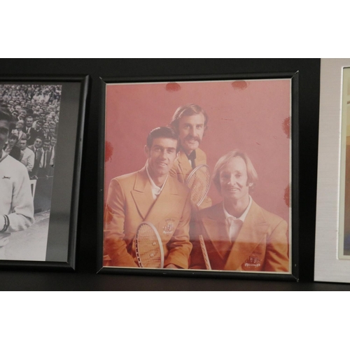 1282 - Three framed photographs to include first ever Pro Event at Wimbledon August 1967 finalist Rod Laver... 