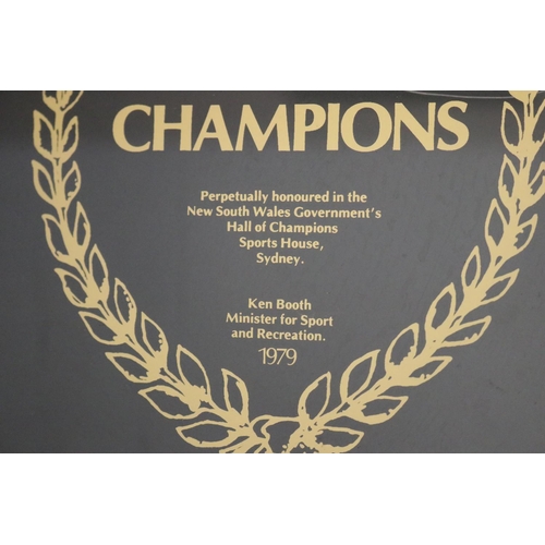 1328 - HALL OF CHAMPIONS glass plaque, marked for KEN ROSEWALL Tennis, to include original letter from Ken ... 