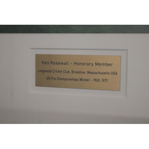 1336 - Framed photograph, panel reads Ken Rosewall - Honorary Member Longwood Cricket Club. Brookline. Mass... 