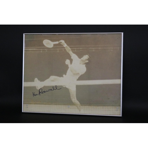 1338 - Signed black & white photograph of Ken Rosewall at Wimbledon 1968. Approx 39cm x 49cm. Provenance: K... 