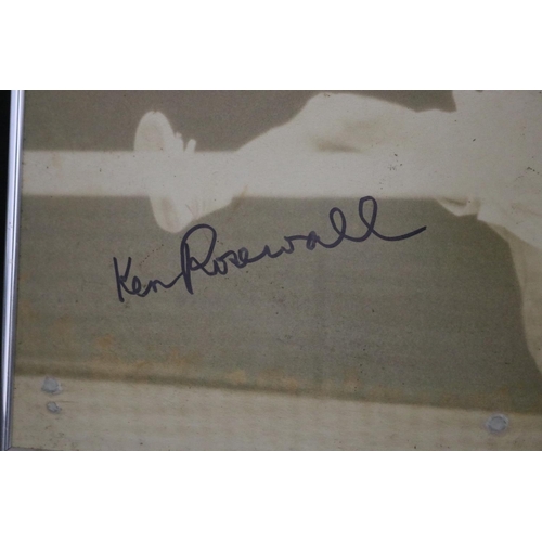 1338 - Signed black & white photograph of Ken Rosewall at Wimbledon 1968. Approx 39cm x 49cm. Provenance: K... 