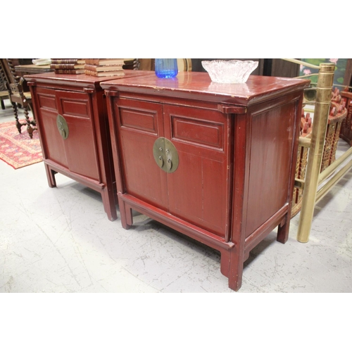 116 - Pair of red lacquer cabinets, approx 78cm H x 78cm W x 50cm D (2)