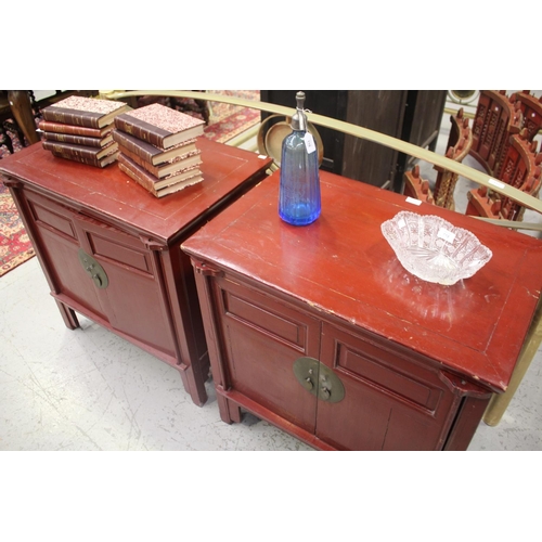 116 - Pair of red lacquer cabinets, approx 78cm H x 78cm W x 50cm D (2)