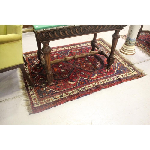 211 - Small hand knotted wool tribal carpet, geometric design, approx 115cm x 155cm