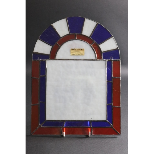 1293 - Stained glass plaque, AETNA WORLD CUP Last Tangle in Hartford. Approx 38cm H x 28cm W. Provenance: K... 