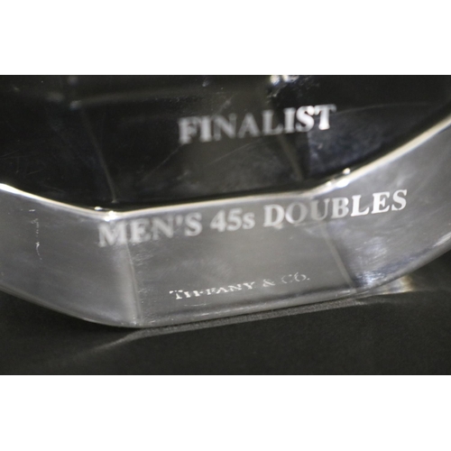 1298 - Tennis trophy. Inscribed US OPEN 95, A USTA EVENT, MASTERS CHAMPIONSHIPS FINALIST MEN'S 45s DOUBLES.... 