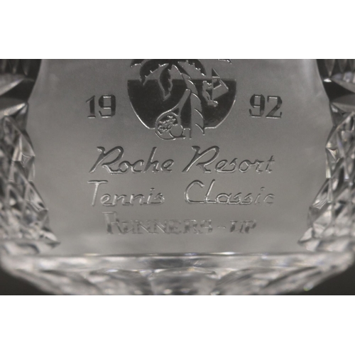 1308 - Cut crystal tennis trophy, marked Roche Resort Tennis Classic Runners-up 1992, Marked Waterford. App... 