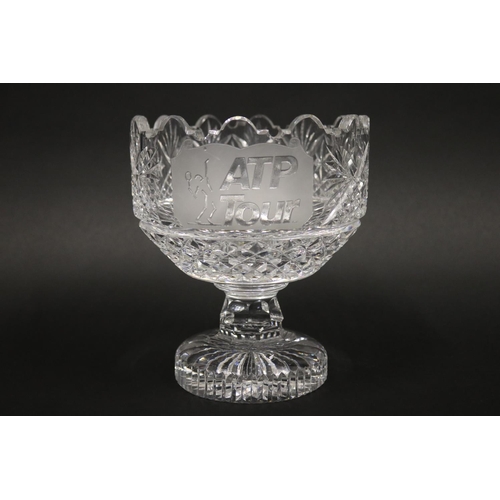 1332 - Cut crystal tennis trophy, marked ATP Tour, marked Waterford (Has chips) Approx 19cm H x 16cm Dia. P... 