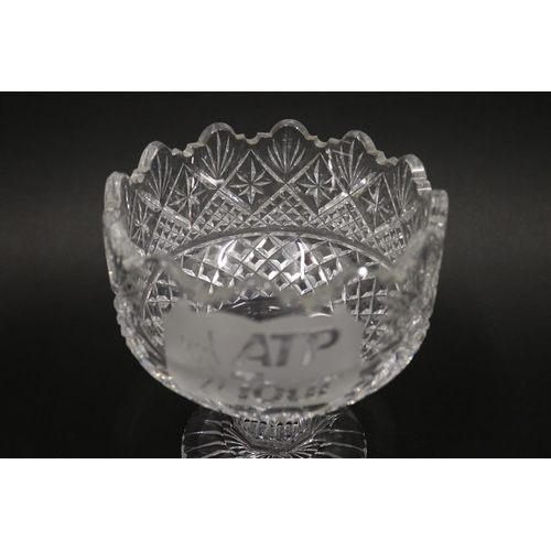 1332 - Cut crystal tennis trophy, marked ATP Tour, marked Waterford (Has chips) Approx 19cm H x 16cm Dia. P... 
