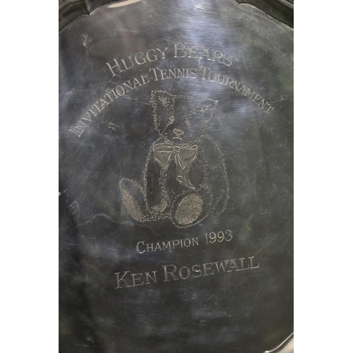 1208 - Tennis trophy. Inscribed HUGGY BEARS INVITATIONAL TENNIS TOURNAMENT CHAMPION 1993 KEN ROSEWALL. Ster... 