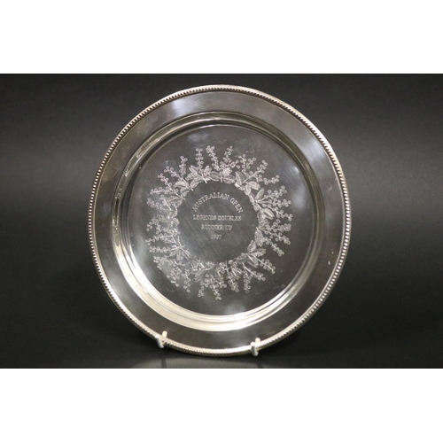 1296 - Tennis trophy. Inscribed, AUSTRALIAN OPEN LEGENDS DOUBLES RUNNER UP 1997. Approx 22cm Dia. Provenanc... 