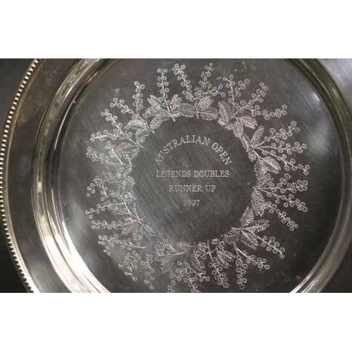 1296 - Tennis trophy. Inscribed, AUSTRALIAN OPEN LEGENDS DOUBLES RUNNER UP 1997. Approx 22cm Dia. Provenanc... 