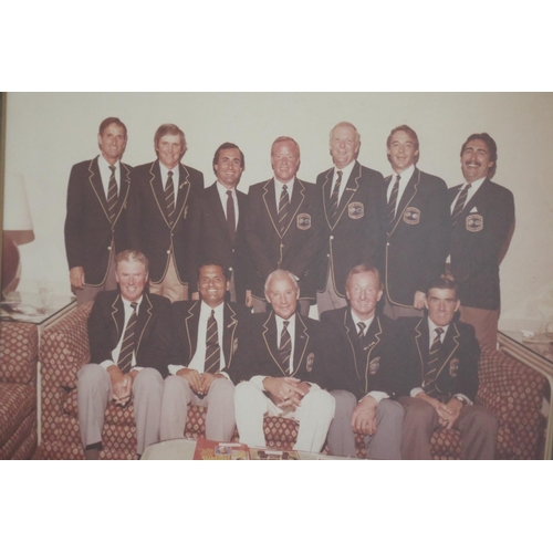 1318 - Coloured photograph Over 45 Grand Masters Tour-BACK ROW. Mal Anderson, Roy Emerson, Alan Morell(IMG)... 