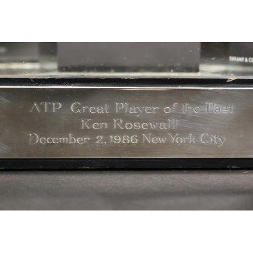 1323 - Tennis award. Inscribed ATP Great Player of the Past Ken Rosewall December 2, 1986 New York City. Ap... 