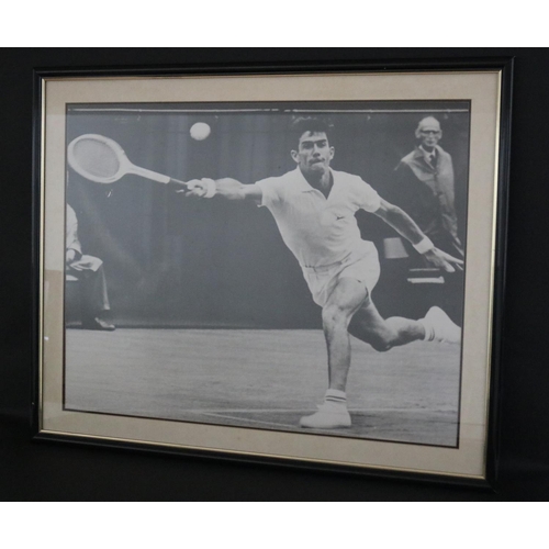 1337 - Framed photograph of Ken in action. Approx 69cm x 90cm. Provenance: Ken Rosewall Collection