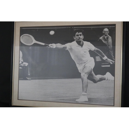 1337 - Framed photograph of Ken in action. Approx 69cm x 90cm. Provenance: Ken Rosewall Collection