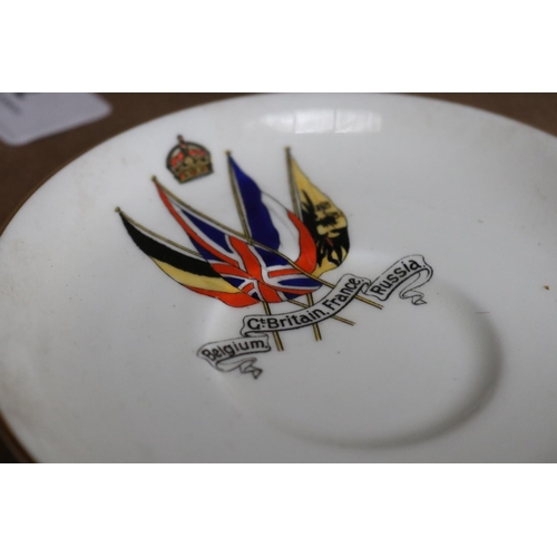 72 - Aynsley Allies, Belgium, Great Britain, France and Russia cup, saucer and plate approx 10 cm H