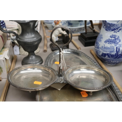 155 - Selection of French silver plated items, service trays, Pewter oval platter etc, approx 51cm x 23cm ... 
