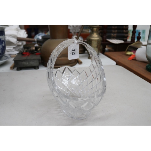 212 - Crystal basket, approx 20cm H x 20cm W