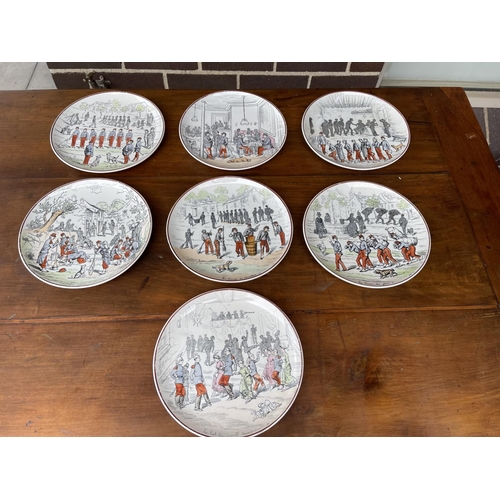 280 - Seven antique French plates, various military scenes, approx 21cm Dia (7)
