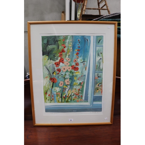 335 - Bev Pockridge, Summer Garden 2, acrylic on board,  S.D.L.R '89, approx 67cm x 50cm