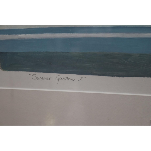 335 - Bev Pockridge, Summer Garden 2, acrylic on board,  S.D.L.R '89, approx 67cm x 50cm
