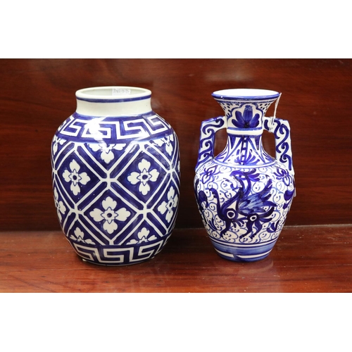 364 - Two blue and white vases, each approx 20cm H (2)