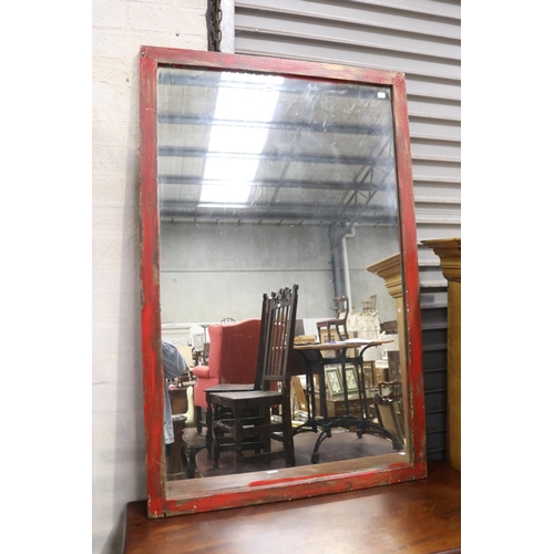 369 - Chinese Red lacquer wall mirror, approx 132cm x 85cm