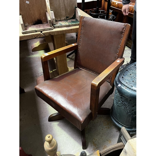372 - Vintage swivel desk arm chair with original leatherette upholstery