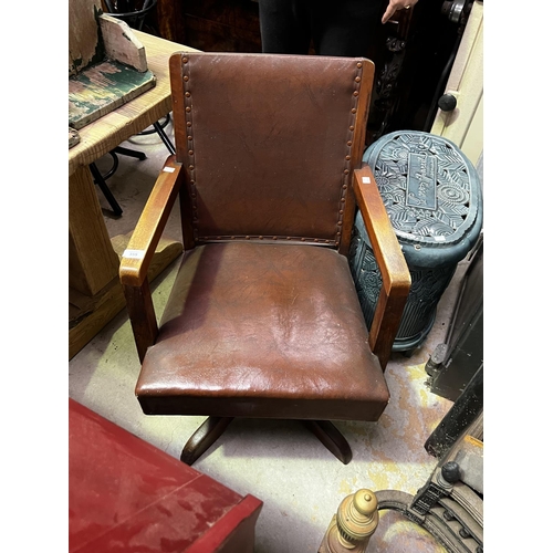372 - Vintage swivel desk arm chair with original leatherette upholstery