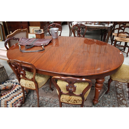 387 - Antique Victorian mahogany turned leg extension dining table, with one extra leaf, approx 74cm H x 1... 
