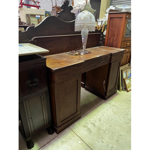 396 - Antique mid 19th century twin pedestal sideboard, with zinc lined cellarette, approx 117cm H x 153cm... 