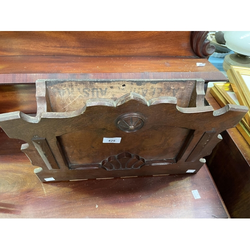 419 - Antique walnut shelf paper or letter holder. approx  46 cm W