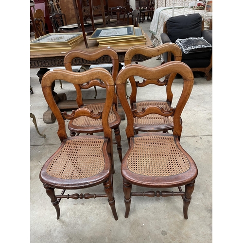 429 - Set of four antique English cottage chairs, in elm and beech, caned seats (4)