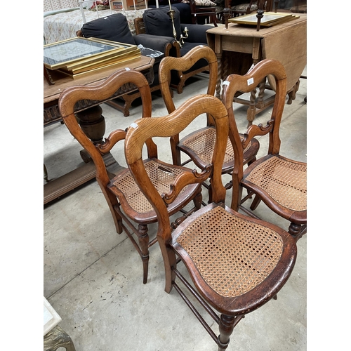 429 - Set of four antique English cottage chairs, in elm and beech, caned seats (4)