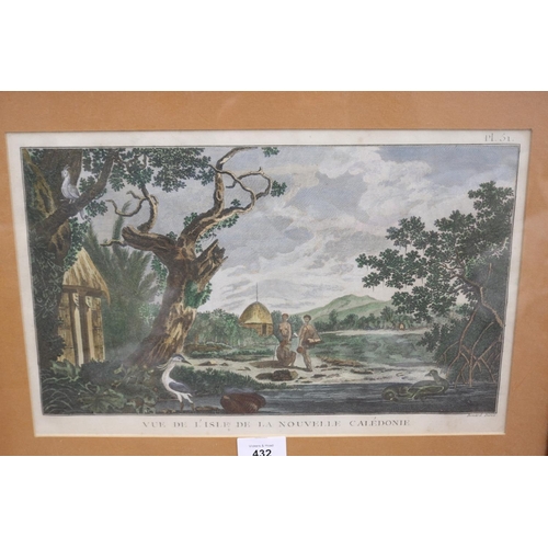 432 - Antique framed engraving, Robert Benard, c1777, Vue De L'isle La Nouvelle Caledonie, approx 22cm x 3... 