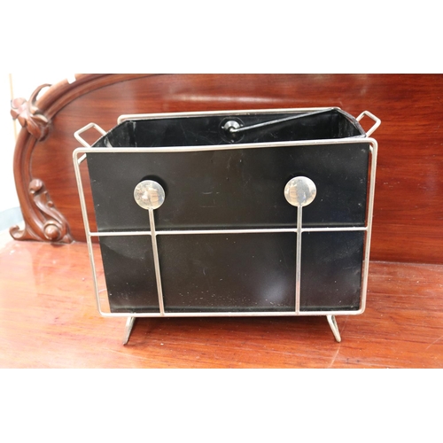 440 - Art Deco style rectangular tidy, chrome frame work with lift out black painted metal container, appr... 