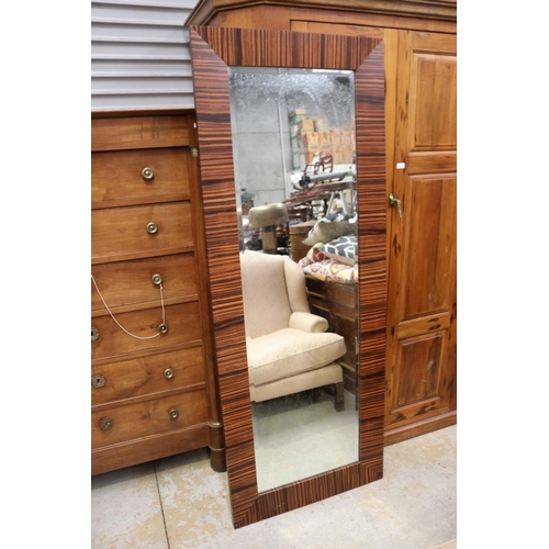 442 - Large exotic wooden framed mirror with beveled mirror, approx 75cm x 196cm