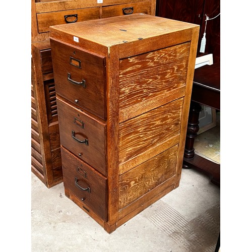 456 - Vintage three drawer oak filing cabinet, approx 113cm H x 47cm W x 66cm D