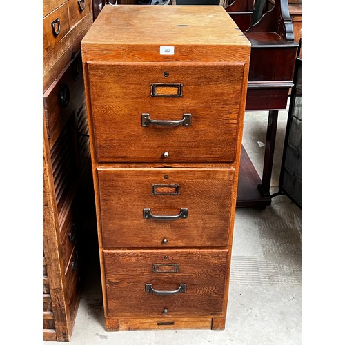 456 - Vintage three drawer oak filing cabinet, approx 113cm H x 47cm W x 66cm D