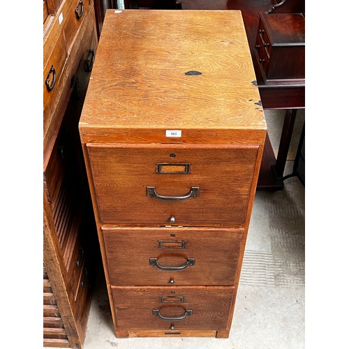 456 - Vintage three drawer oak filing cabinet, approx 113cm H x 47cm W x 66cm D