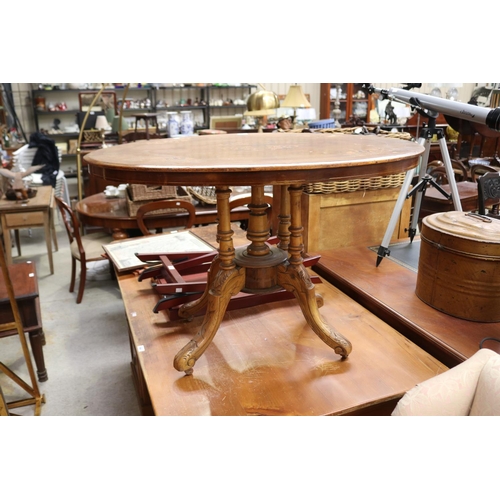 458 - Antique Victorian oval inlaid occasional table, approx 69cm H x 103cm W x 74cm D