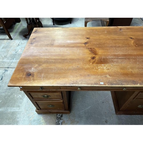 460 - Pine twin pedestal desk, approx 79cm W x 160cm W x 92cm D